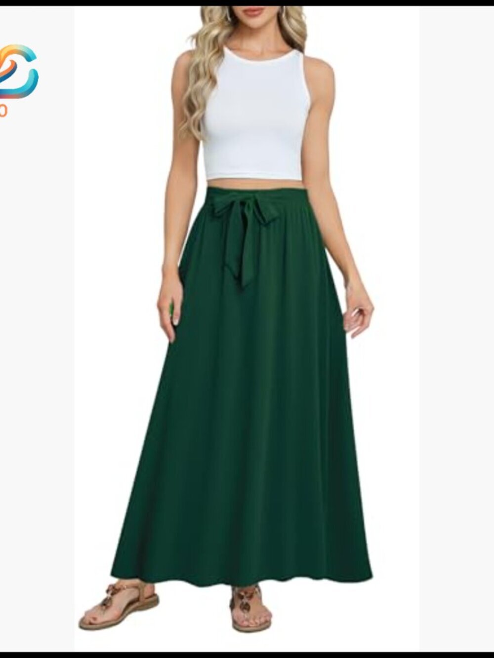 Maxi Skirt with Pockets, Elastic Waist, Tie Knot, Chiffon, Boho Style - Picture 4 of 6